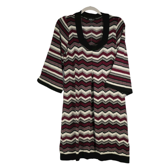 AGB Knit Shift Sweater Dress Womens Size L Black Red Gray Chevron Square Neck - Picture 1 of 7